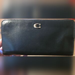 Coach Black Leather Shoulder Bag with Silver Detail